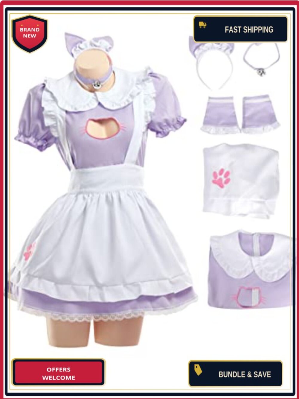 Maid Dress Cosplay Costume Set with Gloves Apron Choker Anime